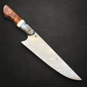 8.5" Stainless Damascus Chef Knife - Ringed Gidgee & Maple