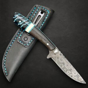 3" Damascus Vizsla EDC - Bog Oak &n Mammoth Molar